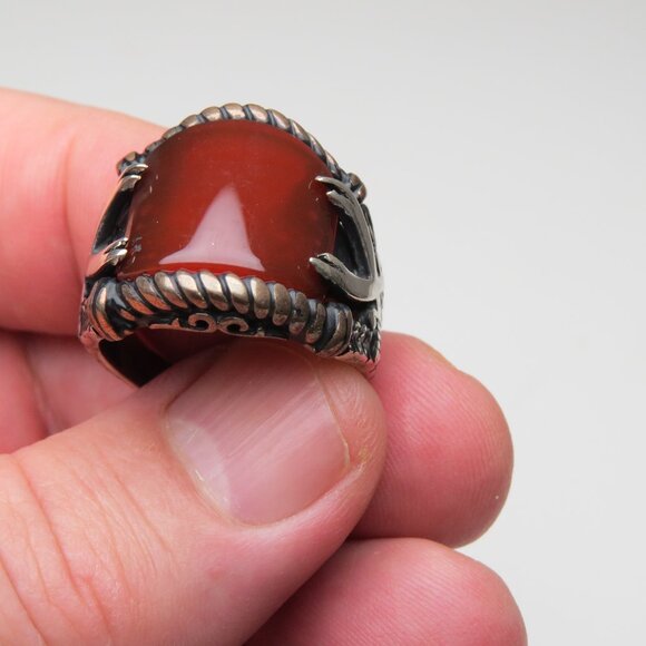 *925 Sterling Silver Carnelian Indian TibetMen's Ring